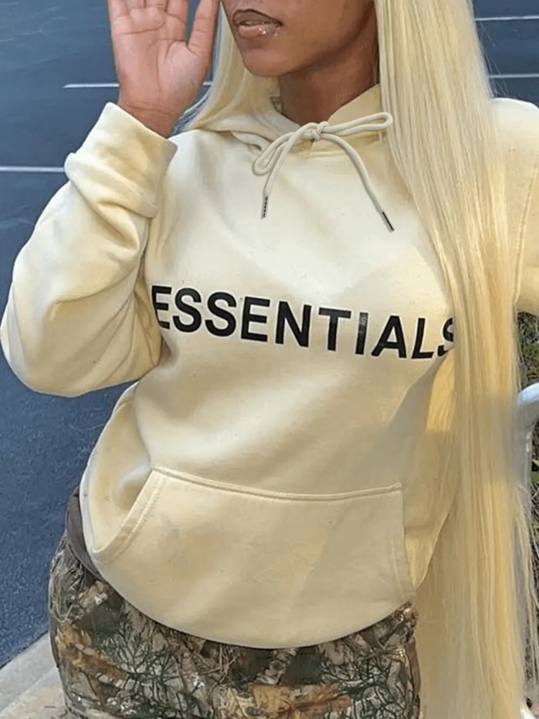 Essentials Letter Print Kangaroo Pocket Hoodie