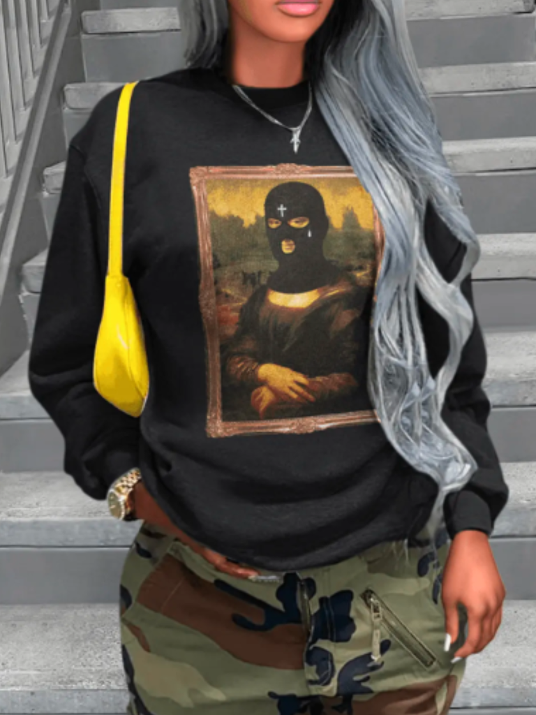 COTTON Masked Face Figure Print Sweatshirt