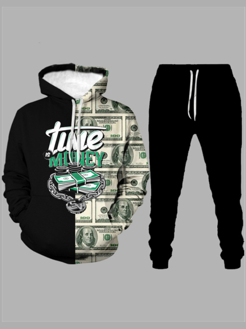 Men Money Money Black Patchwork Tracksuit Set