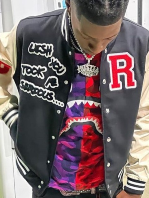 Men Baseball Collar Letter Print Jacket