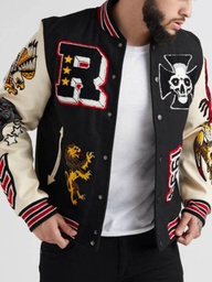 Men Street Print Patchwork Black Jacket