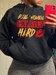 [WS22081120303] Hustle Hard Lip Letter Print Hoodie