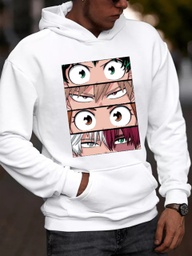 Men Cartoon Print White Hoodie