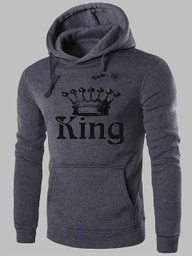 Men King Print Grey Casual Hoodie