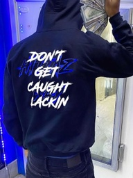 Men Letter Print Dark Blue Street Hoodie