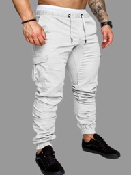 Men Casual Pocket Patched White Pants