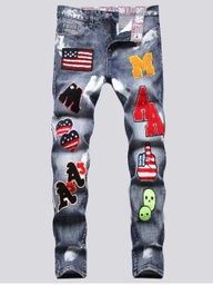 Men American Flag Letter Decor Jeans